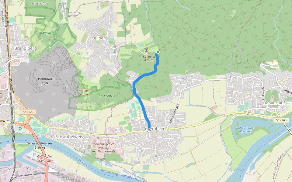 O 05 Tegernheim - Hohe Linie (Rotes Rchteck) walking route map in Regensburg