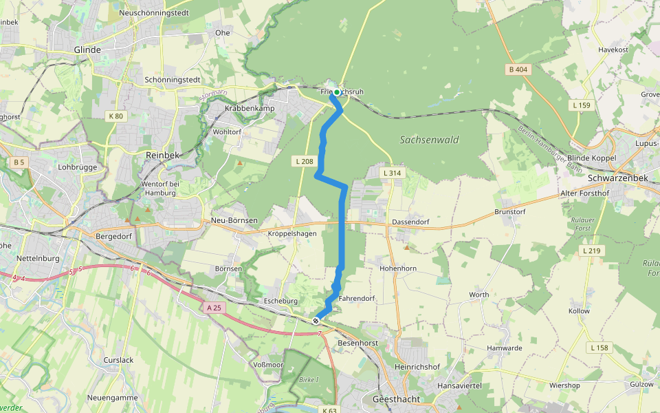 Escheburg - Friedrichsruh - (ES -FR) walking route map in Aumühle