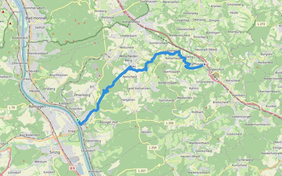 HWW Westerwald Etappe 1 Linz - Ammerich walking route map in Linz am Rhein