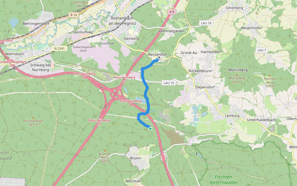 Renzenhof-Brunn walking route map in Brunn
