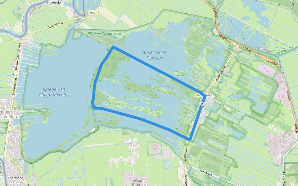 Ankeveense Plassen walking route map in Ankeveen