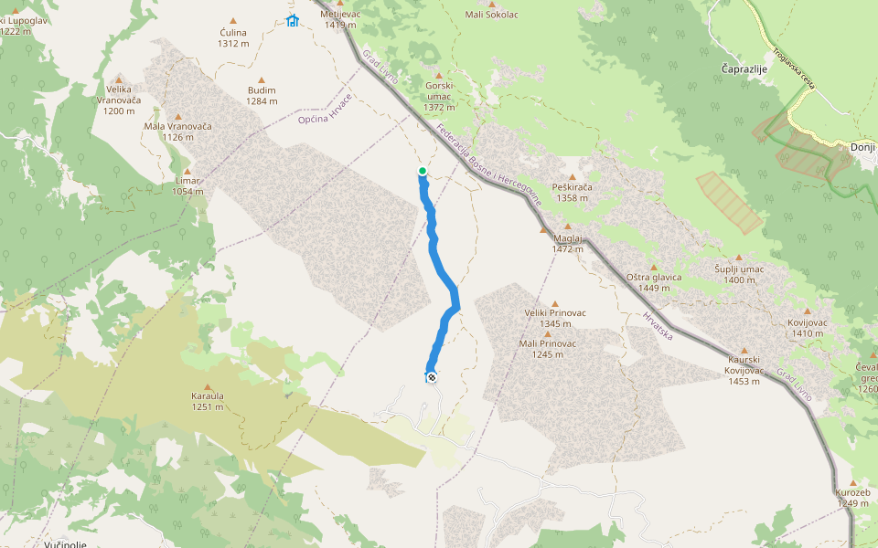 Vrdovo - planinarsko sklonište PU Dinarida walking route map in Vučipolje