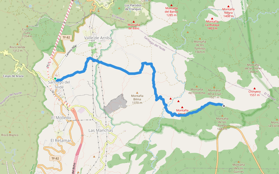PR-TF 43.3 Santiago del Teide - Montaña Chinyero walking route map in Santiago del Teide