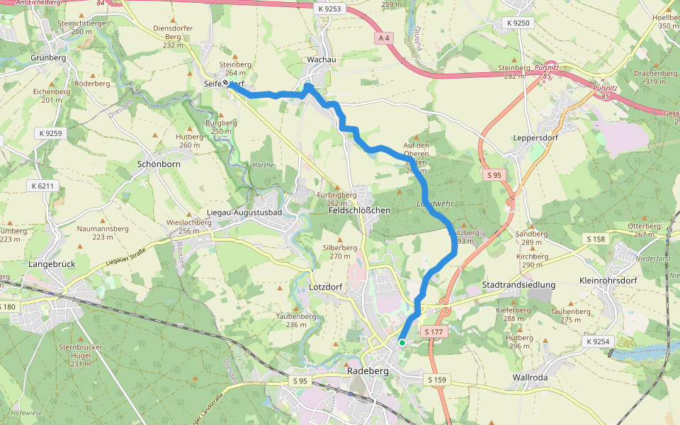 Roter Punkt "Drei-Schlösser-Weg" walking route map in Radeberg