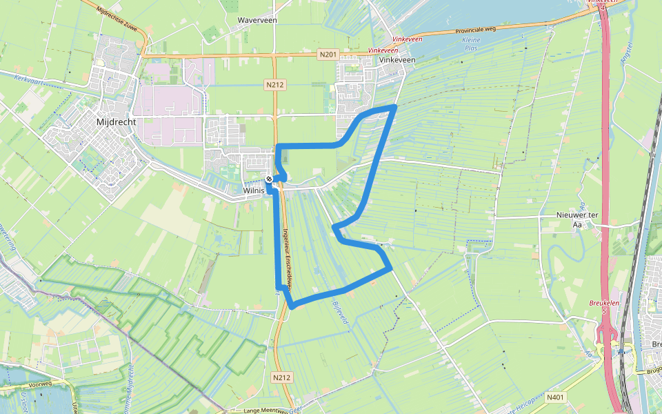 Wandelroute spoordijk Wilnis-Vinkeveen walking route map in Wilnis