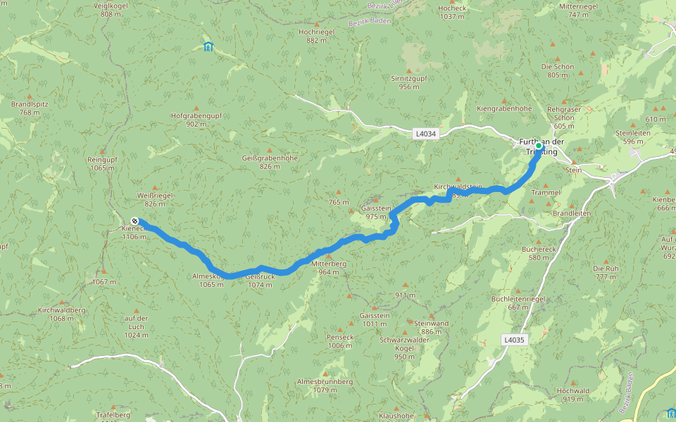 Furth - Geißruck - Kieneck (Enzianhütte) walking route map in Furth an der Triesting
