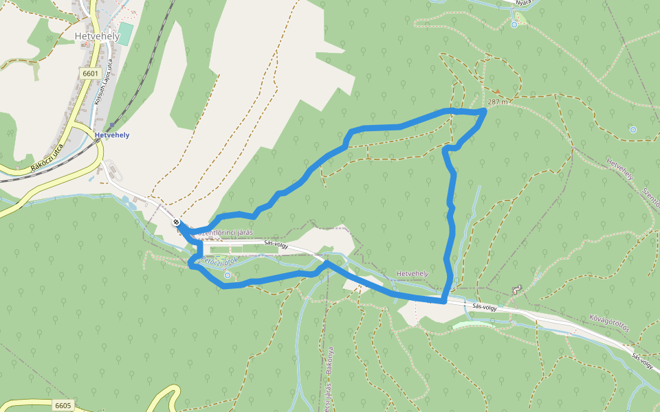 P↺ (Sás-völgy) walking route map in Hetvehely