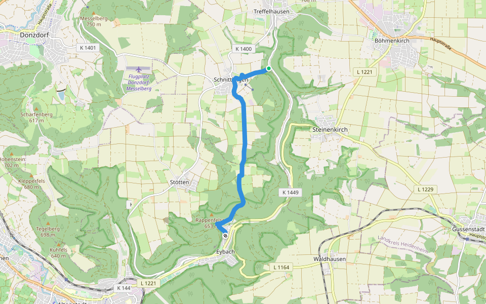Roggental - Schnittlingen - Eybach walking route map in Böhmenkirch