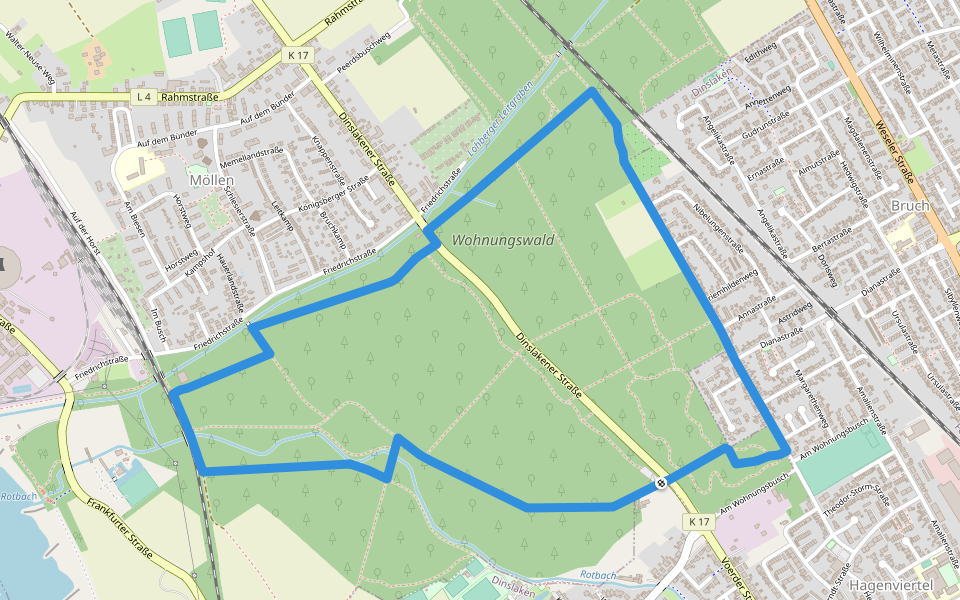 Wohnungswald Rundweg A2 walking route map in Dinslaken