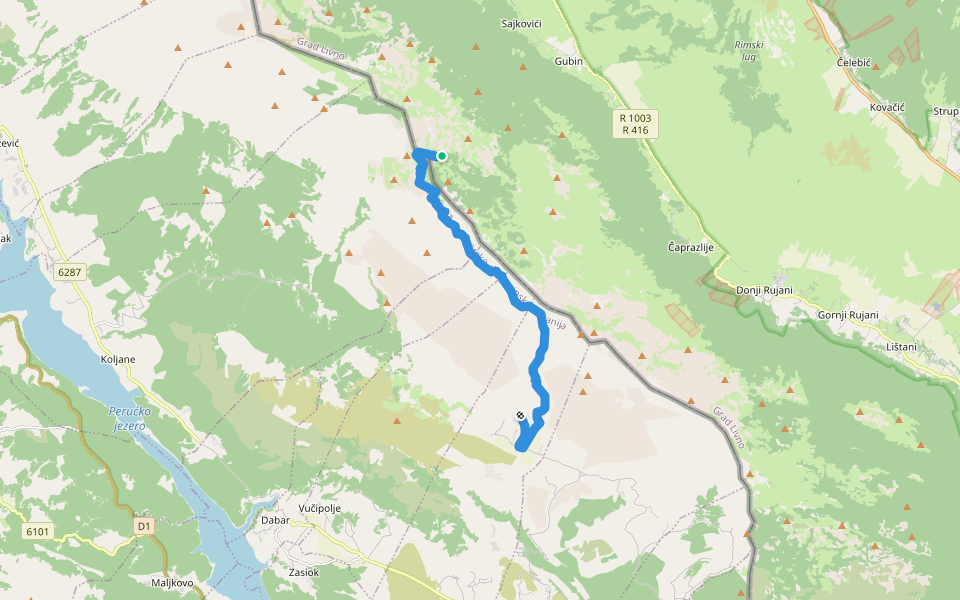 Planinska staza planinarski dom sv. Jakov planinarsko sklonište PU Dinaridi (ratnim putem) walking route map in Gubin