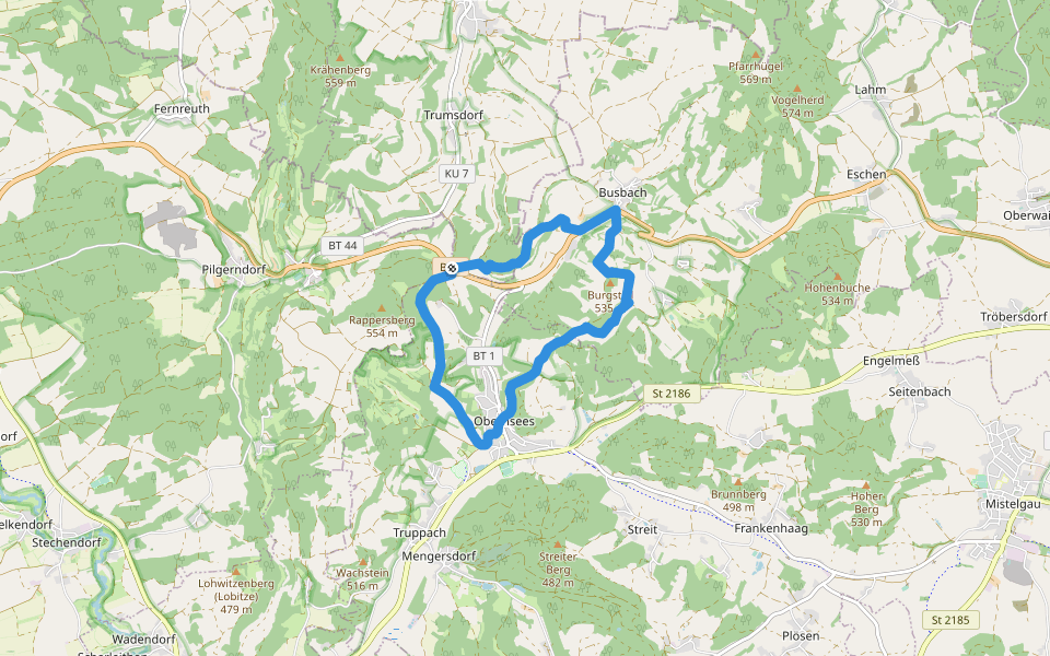 Obernsees Rundwanderweg "Lindigweg" walking route map in Mistelgau
