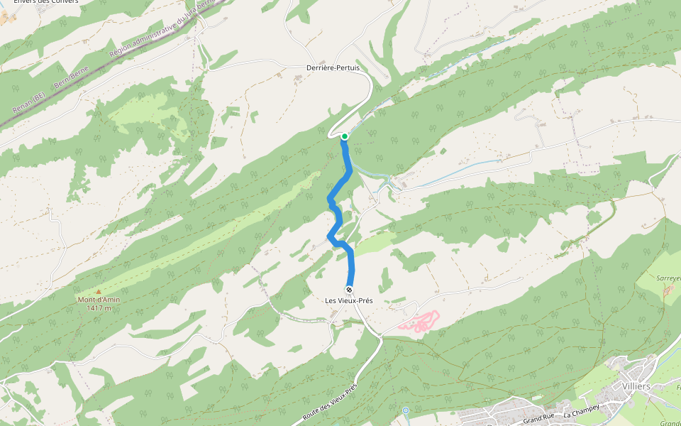 Pertuis-Les Vieux Prés walking route map in Val-de-Ruz