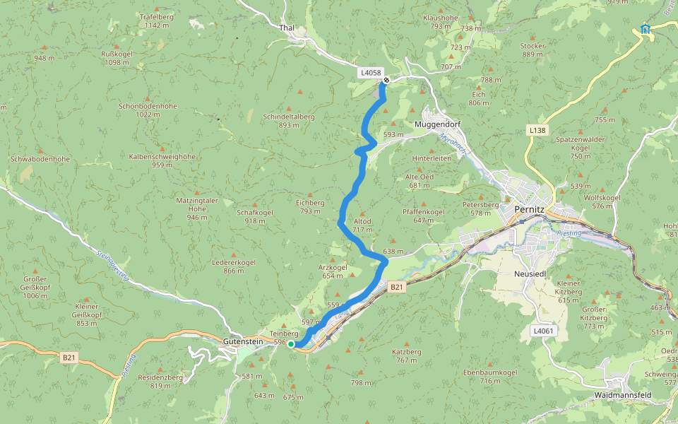 Gutenstein - Purbach (Kasperhof) - Thal walking route map in Vorderbruck