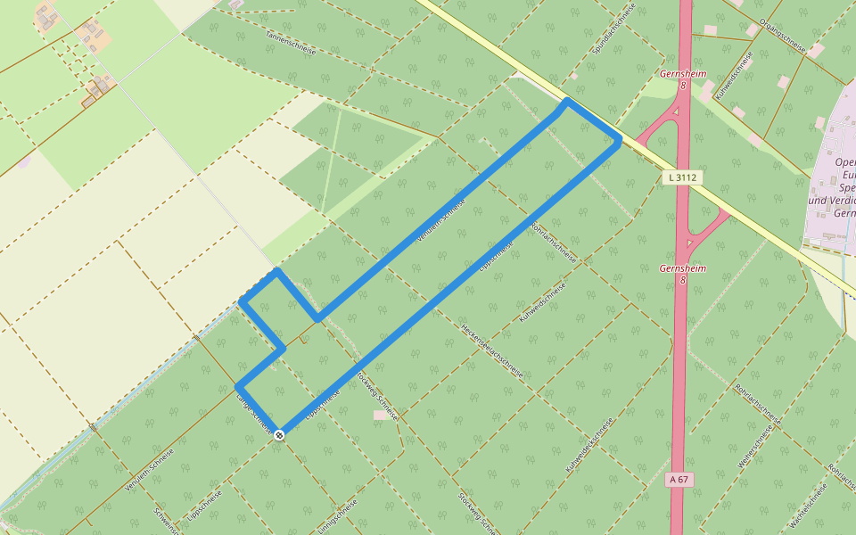 Rundwanderweg Gernsheim Stockweg 3: Veneluth-Schneisen-Weg walking route map in Gernsheim