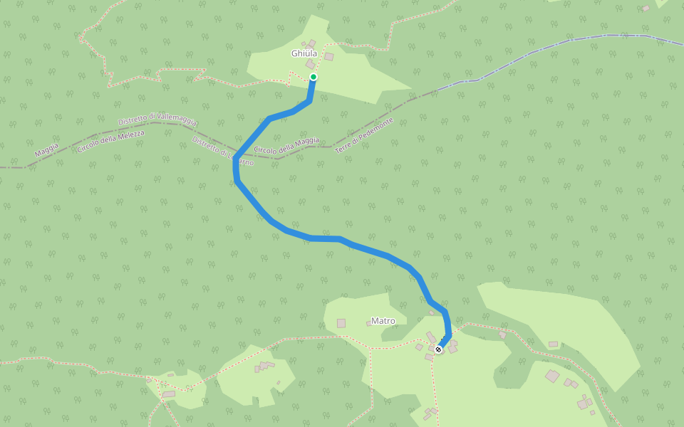 Djula-Streccia walking route map in Terre di Pedemonte