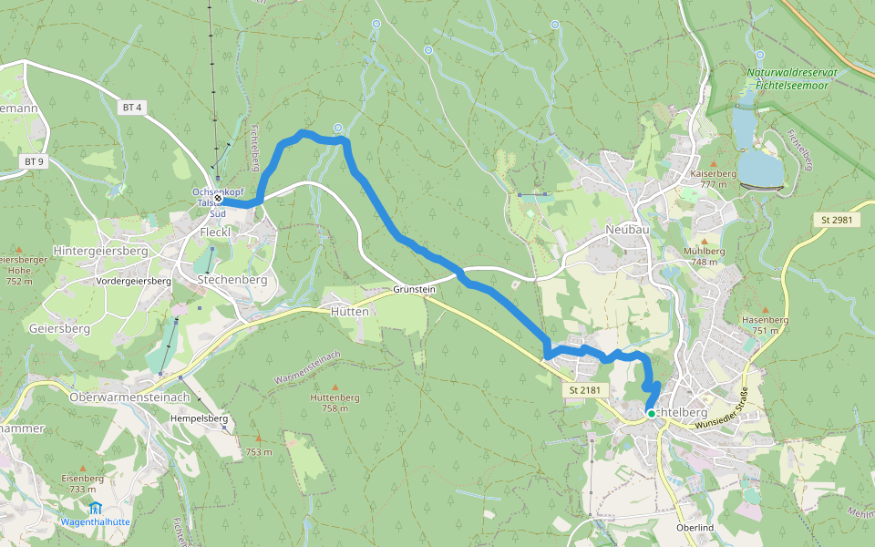Fichtelberg Bocksgrabenweg walking route map in Fichtelberg