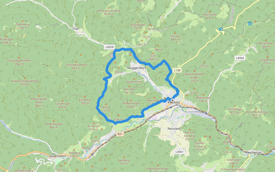 Biedermeier Erlebnisweg (Pernitz - Karnerwirt - Purbach -Eichberggraben) walking route map in Pernitz