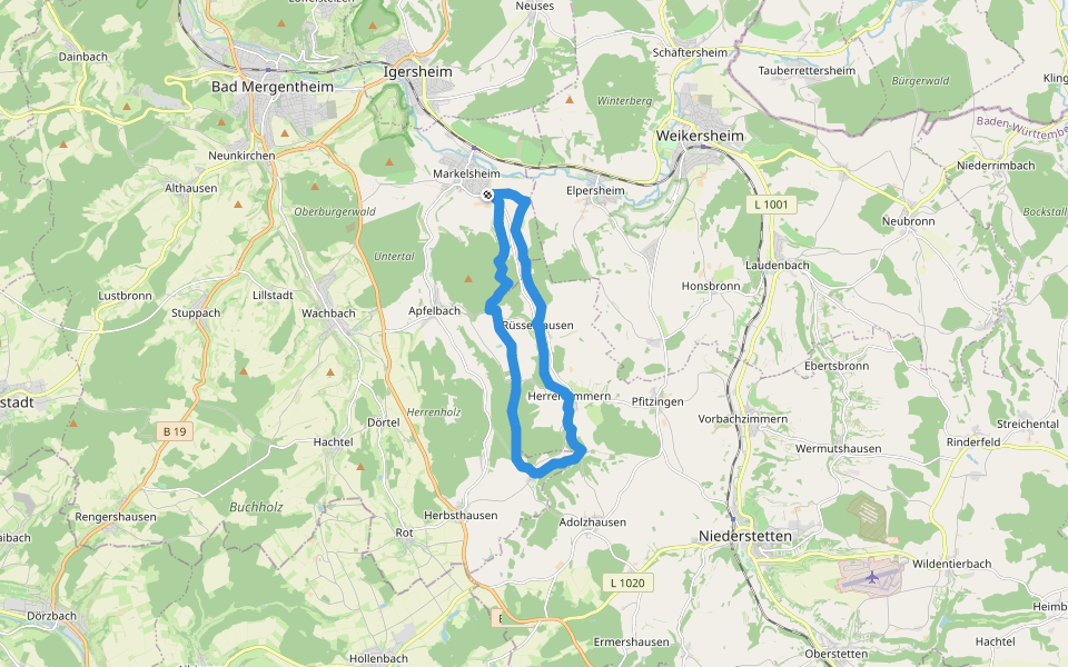 Schönbühler Weg walking route map in Bad Mergentheim