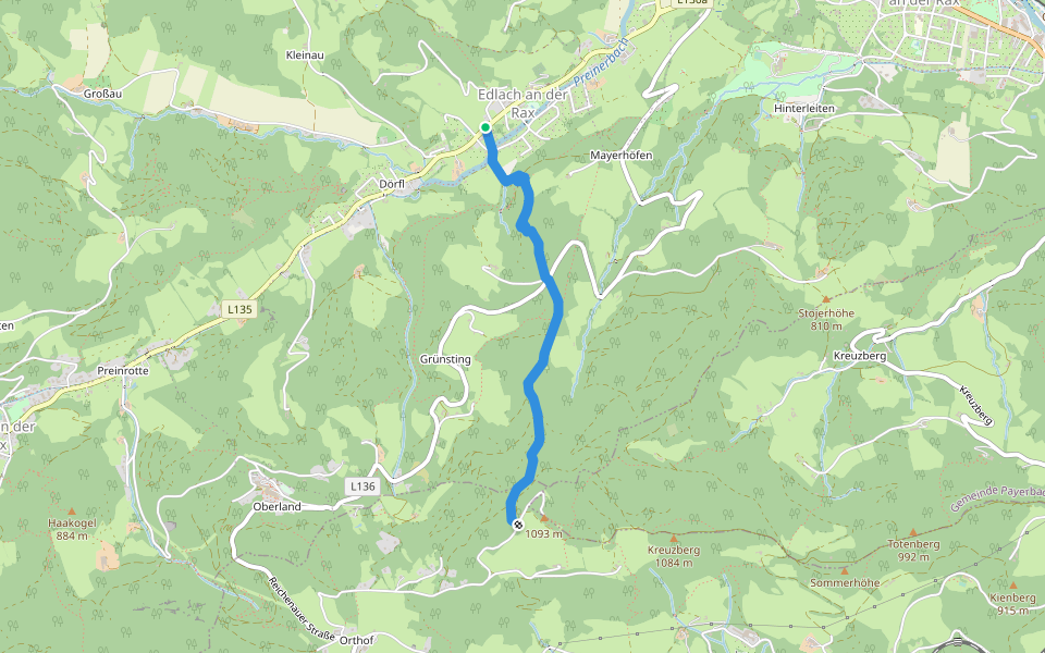 Edlach - Speckbacherhütte walking route map in Edlach an der Rax