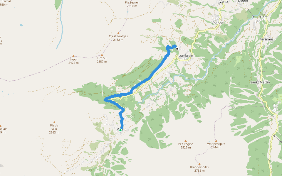Vrin-Stumiaus walking route map in Lumnezia
