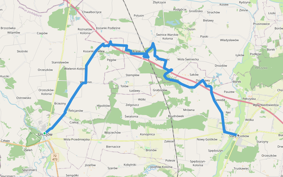 Szlak im. św. Faustyny Kowalskiej walking route map in Uniejów