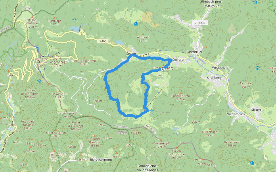 Sewen-Ferme Fennematt walking route map in Dolleren