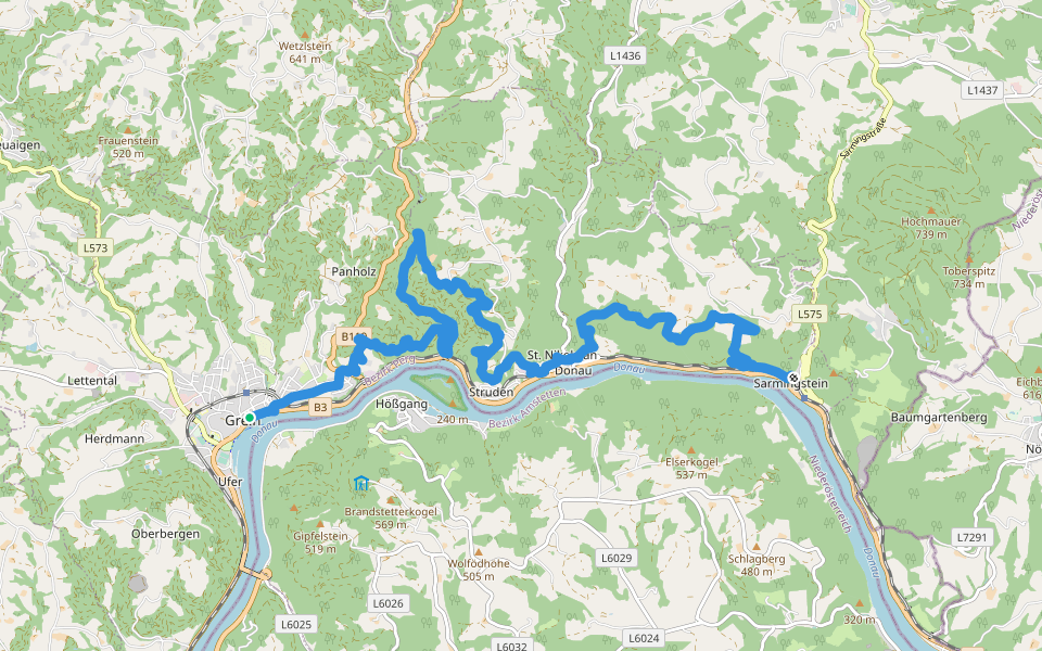 Grein - Sarmingstein Donausteig Etappe walking route map in Grein