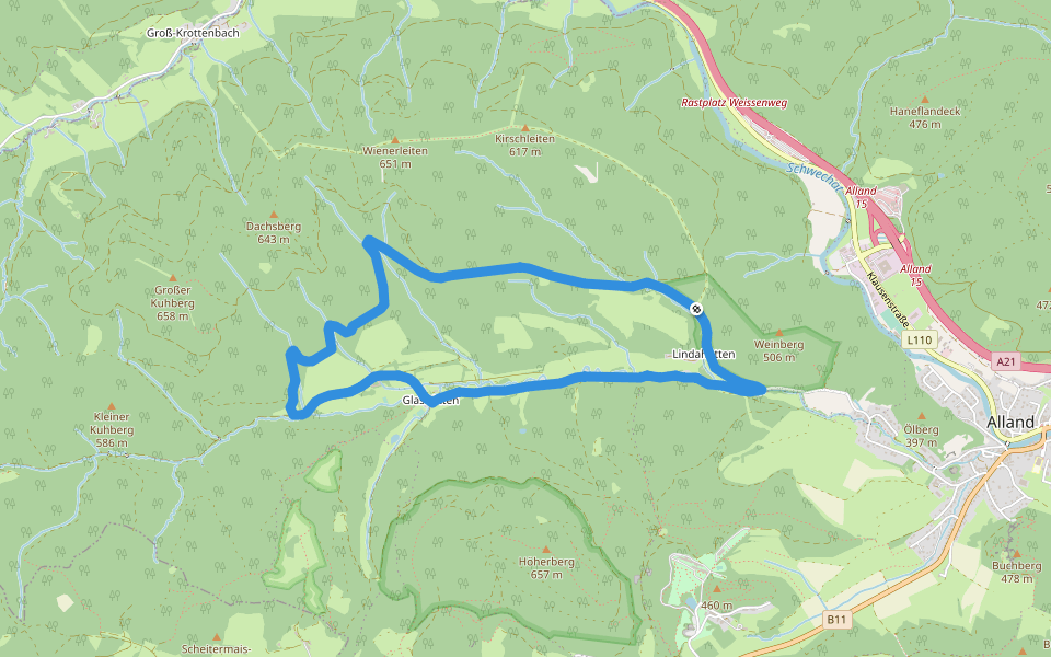 Allander Wanderweg 3 walking route map in Glashütten