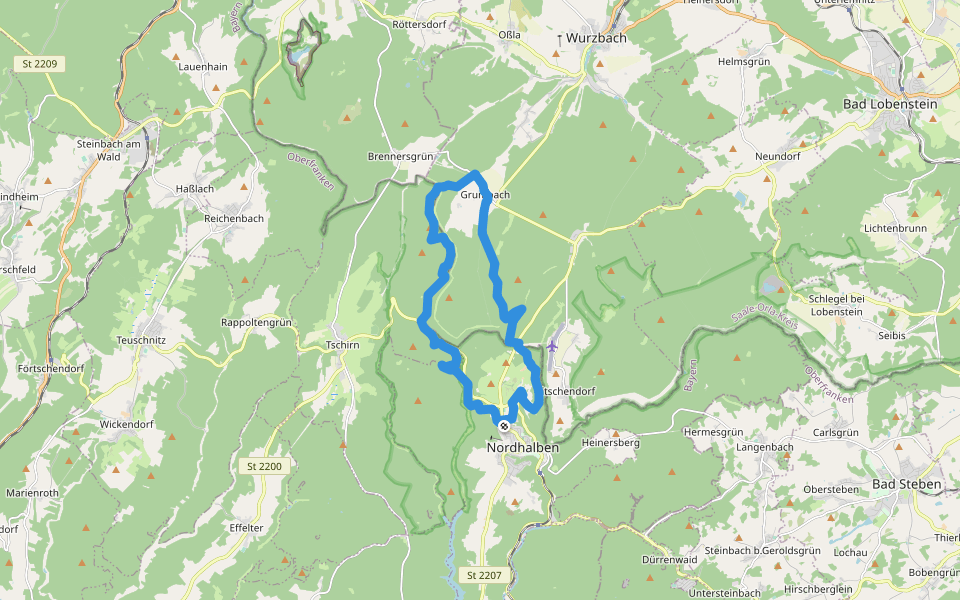 Dreiwappen-Weg walking route map in Nordhalben