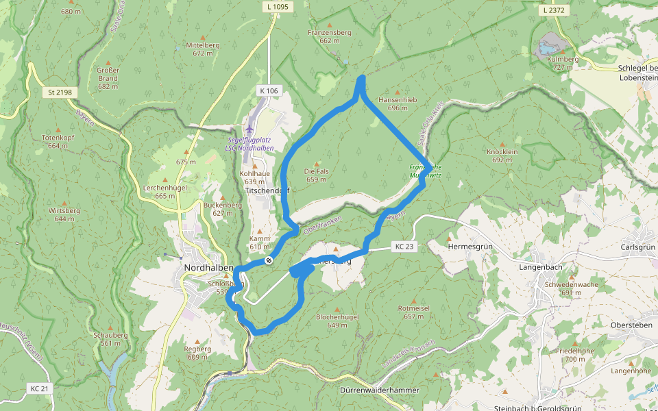 Heinersberger Weg RT 34 walking route map in Nordhalben