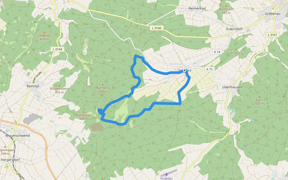 Gruendchentour ( black) walking route map in Grebenau
