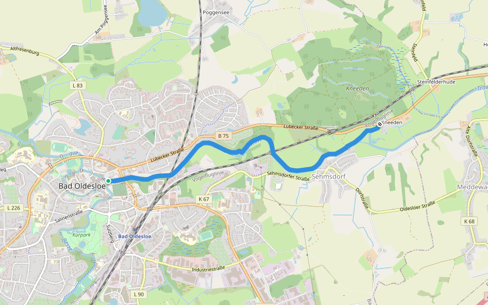 Travewanderweg walking route map in Bad Oldesloe