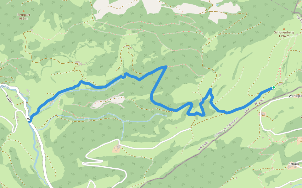 La Grande Schönenberg - Envelier walking route map in Val Terbi