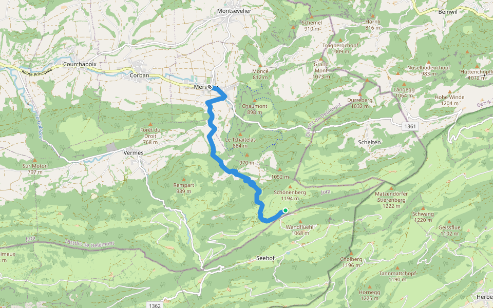 La Grande Schönenberg - Merveilier walking route map in Val Terbi