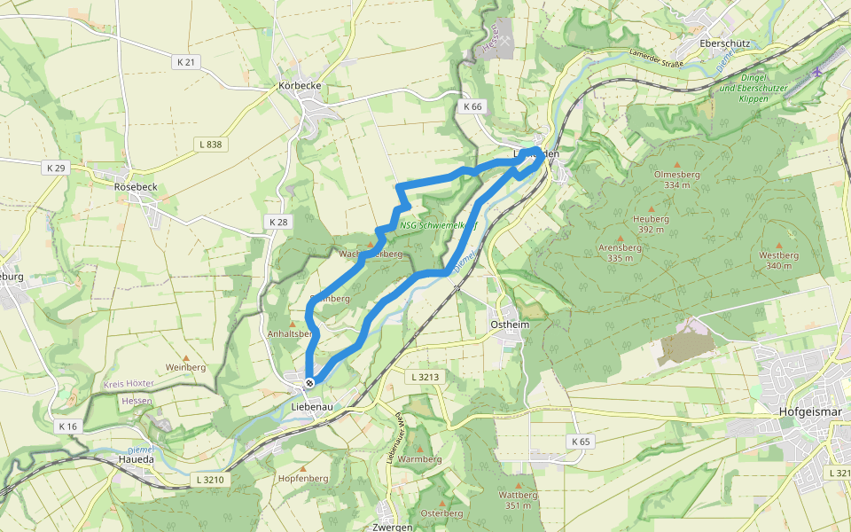 Liebenau Rundweg Li3 walking route map in Liebenau