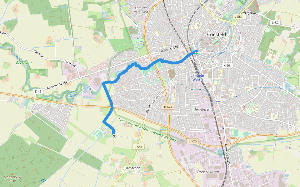 Anna-Emmerick-Weg walking route map in Coesfeld