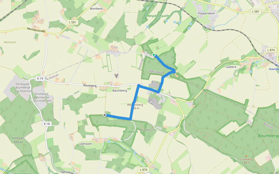 Longinusturm Rundweg A6 walking route map in Havixbeck