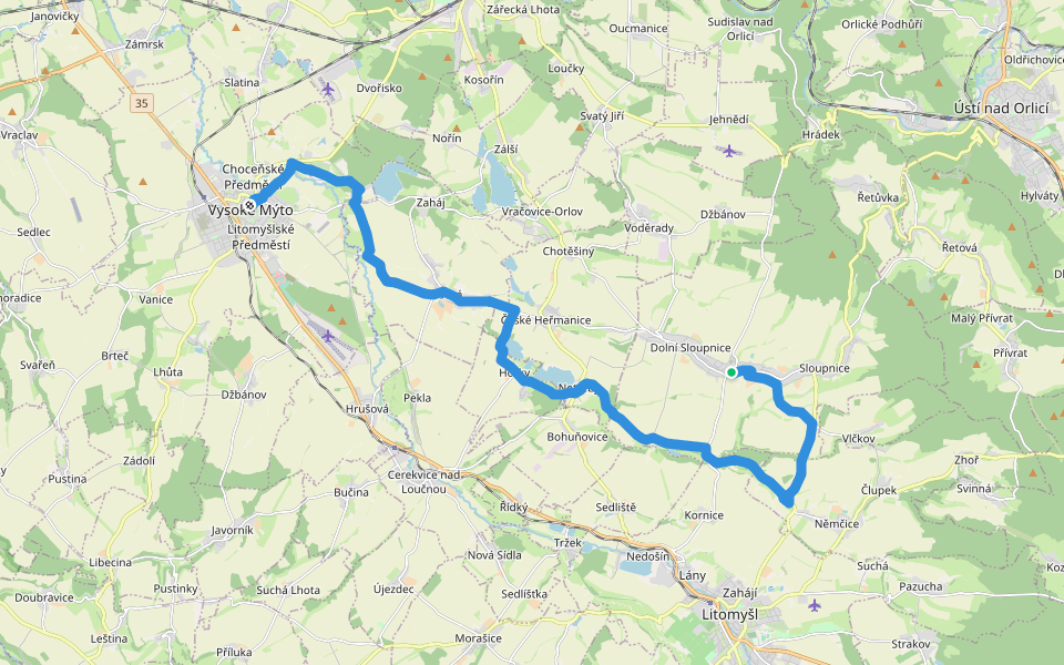 [Z] Sloupnice - Vysoké Mýto walking route map in Sloupnice
