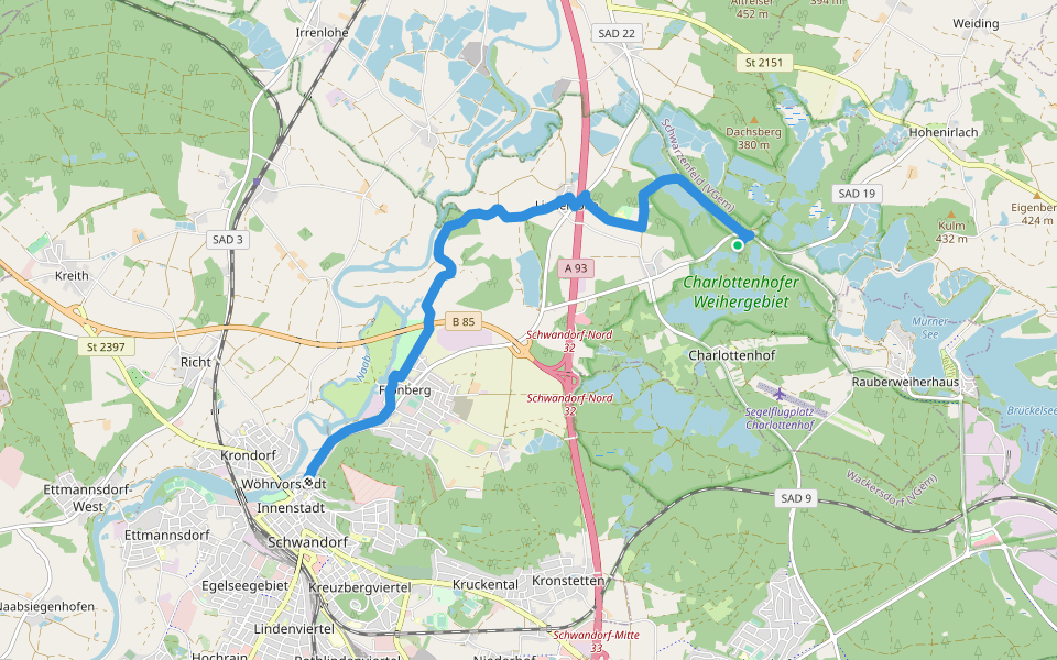 Baustadl-Lindenlohe-Holzhaus walking route map in Schwandorf