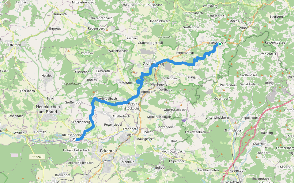Wanderweg Jakobsweg Hiltpoltstein-Kleinsendelbach walking route map in Hiltpoltstein
