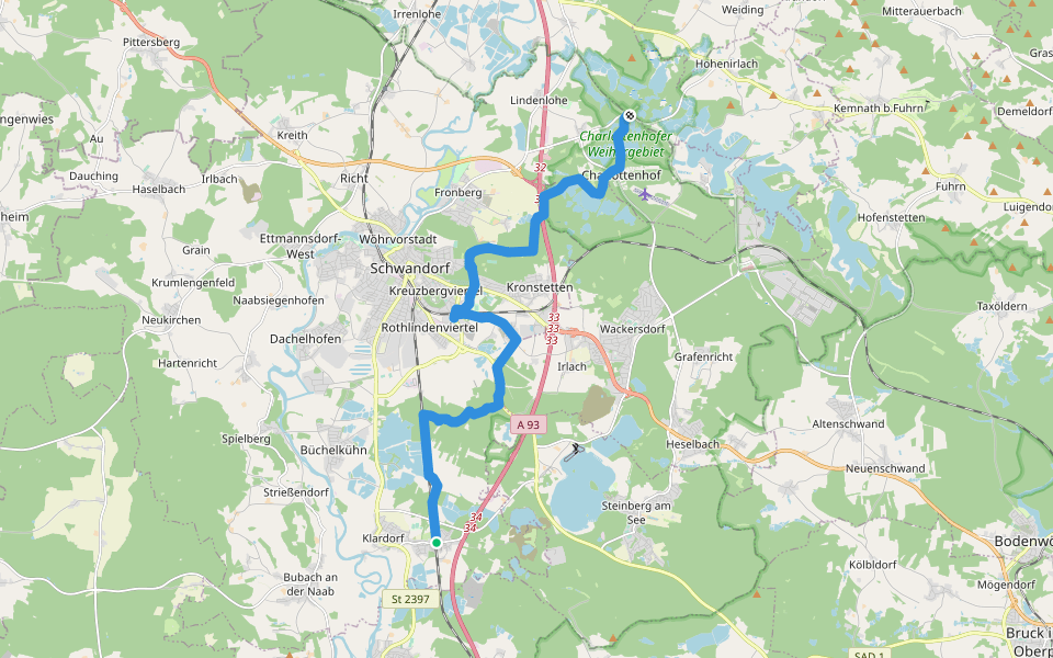 Wanderroute Holzhaus-Klardorf Bhf walking route map in Schwandorf