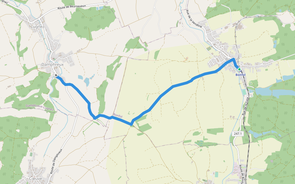 Bonfol-Damphreux walking route map in Bonfol