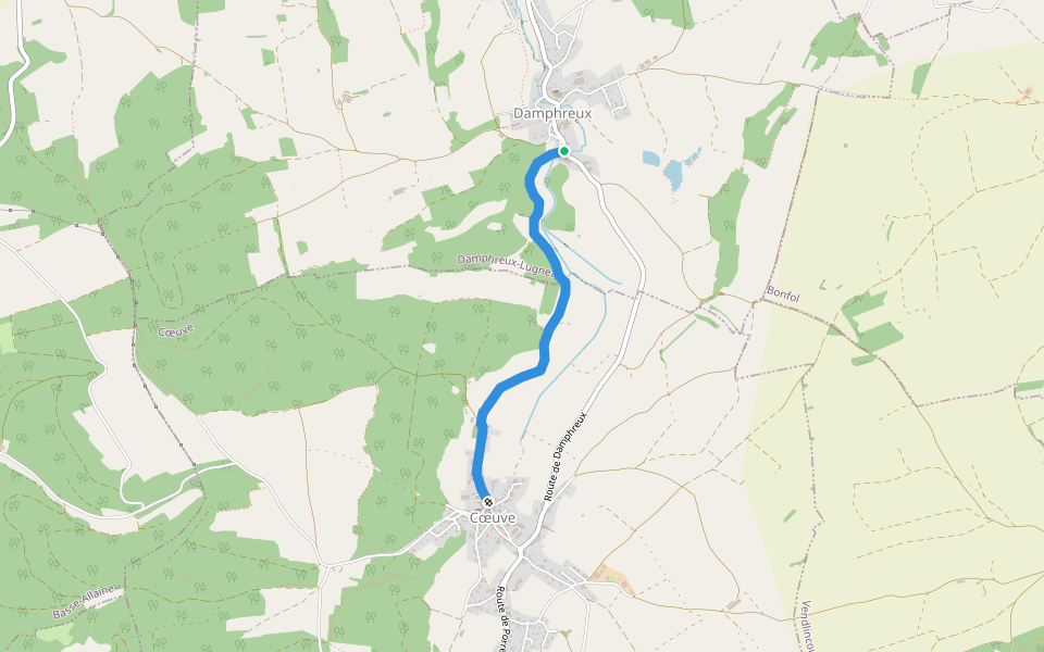 Damphreux-Coeuvre walking route map in Damphreux-Lugnez