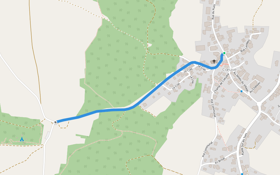 Coeuvre-Sur le Mont walking route map in Coeuve