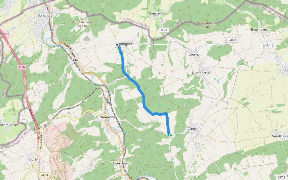 Sur le Mont-Montignez walking route map in Coeuve