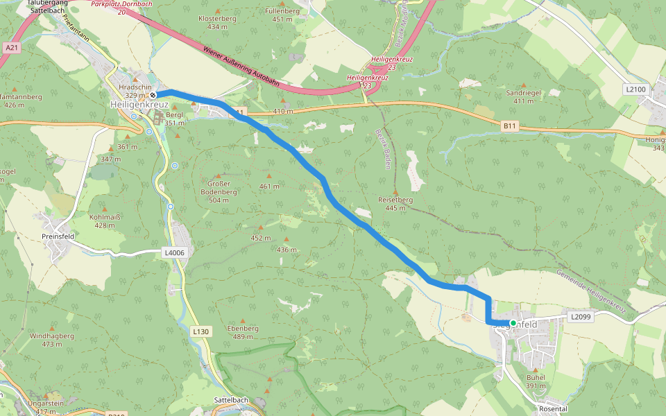 Heiligenkreuz - Siegenfeld walking route map in Siegenfeld