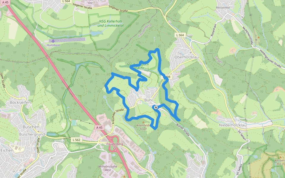 Bühl Rundweg F14 walking route map in Freudenberg