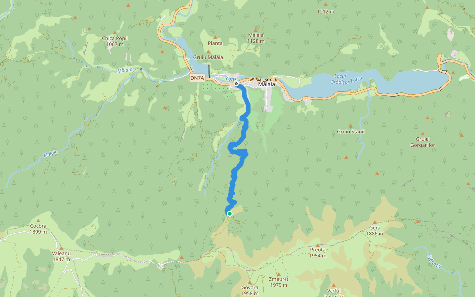 Mălaia - Vârful Zmeureț walking route map in Pietreni