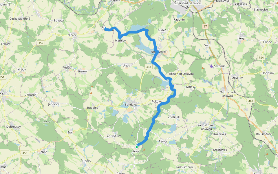 [Ž] Rosička - Matějov - Nové Veselí - Kyjov walking route map in Kyjov