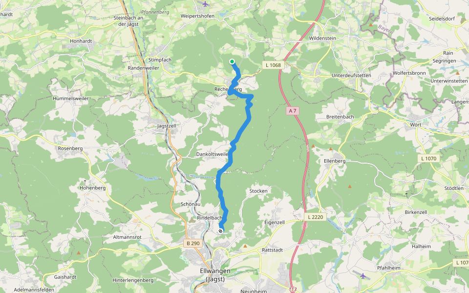 Crailsheim - Ellwangen walking route map in Stimpfach